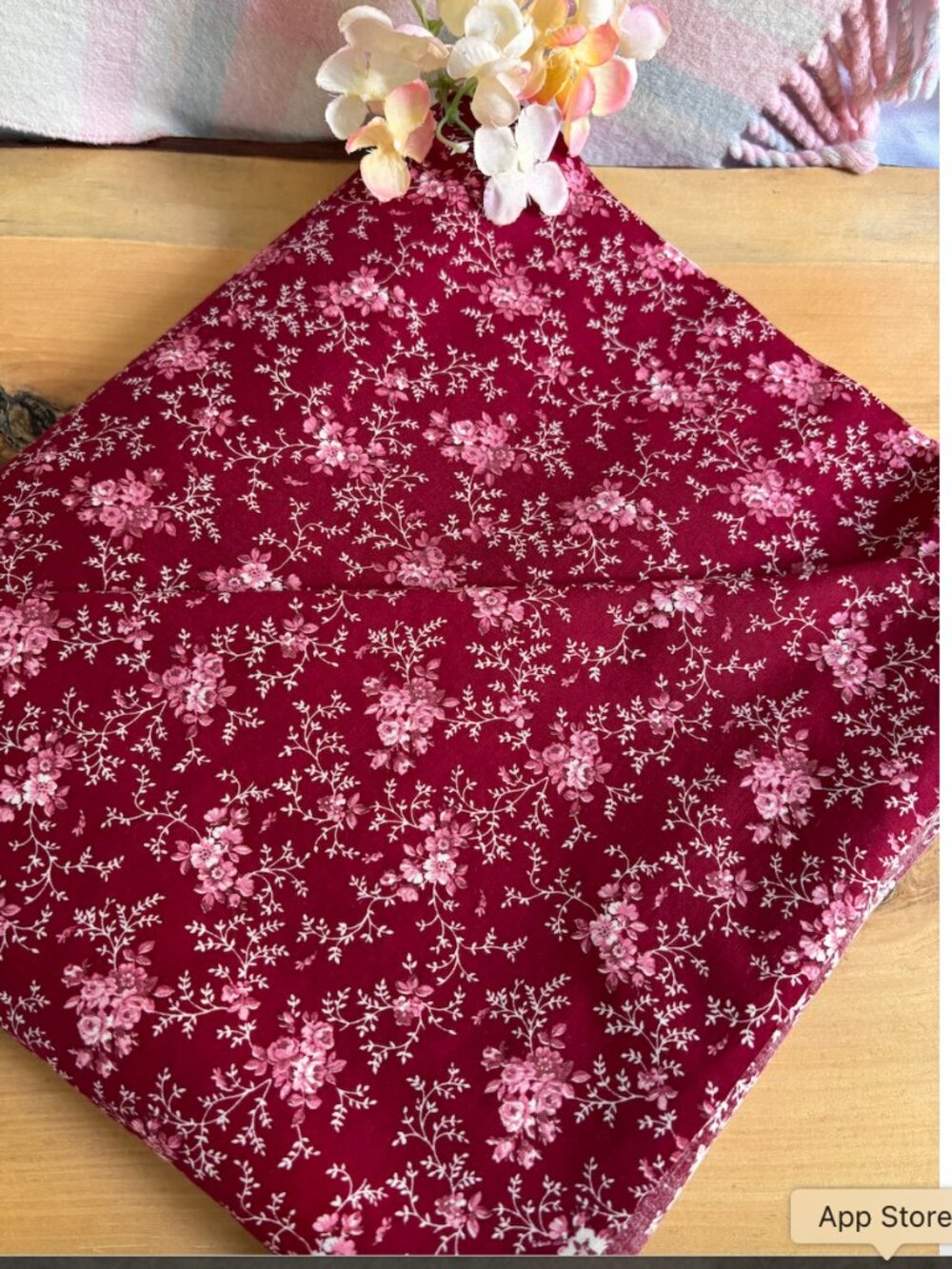 Vintage cotton fabric featuring a small floral print on a red background 4yd